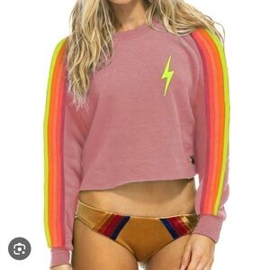 Aviator Nation Pink Sweatshirt with Lightning Bolt